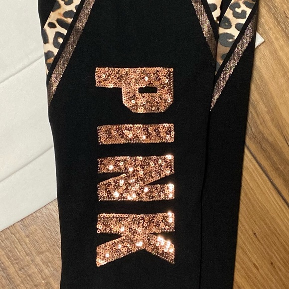 PINK VS COLOR BLOCK LEOPARD CAMPUS CREW PULLOVER W/ BLING LEOPARD YOGA LEGGINGS - Picture 5 of 10